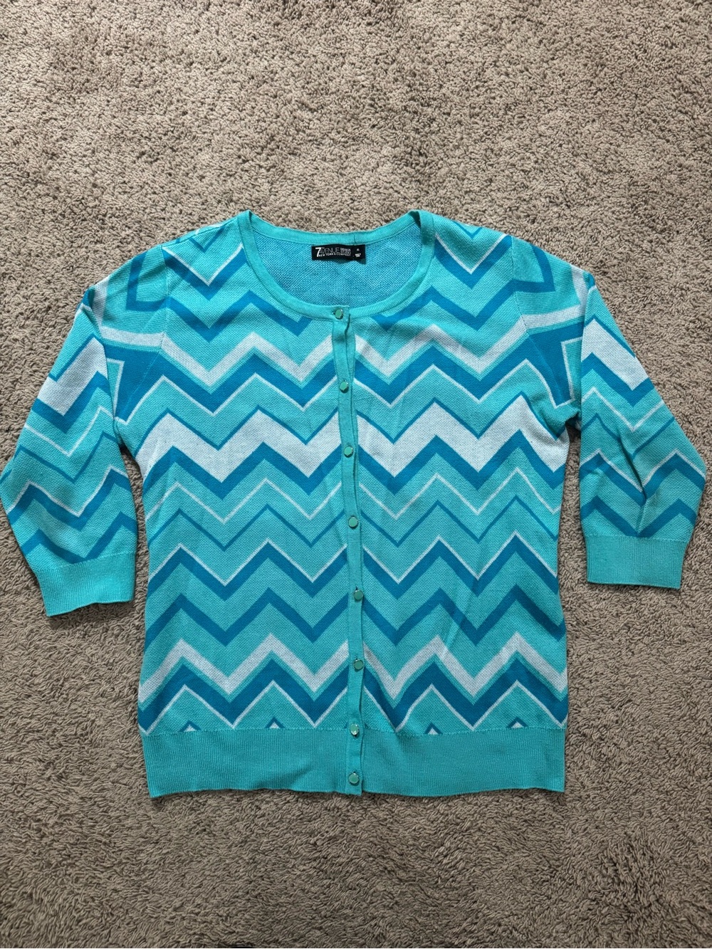 Vintage NY&Co Turquoise Chevron Button-Front cardigan Sweater